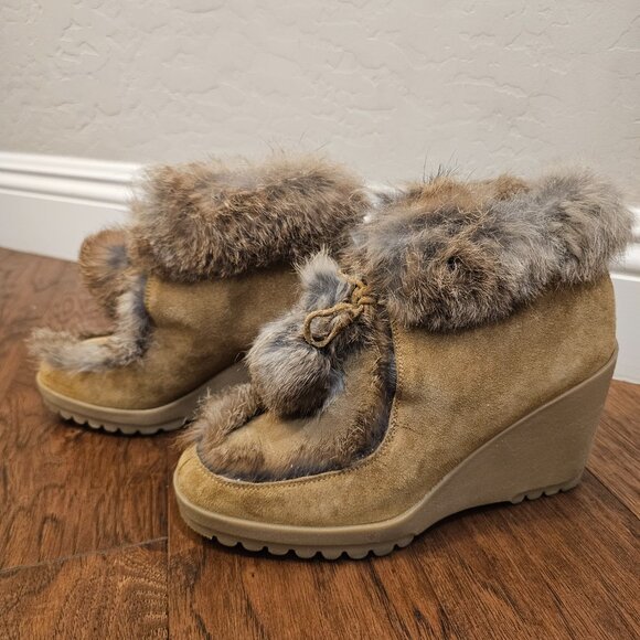 Coach Kataya camel suede rabbit fur wedge boots - Picture 3 of 10